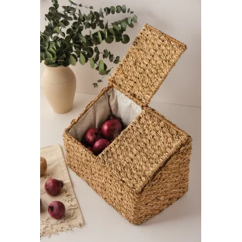 Fabien - 2 Bölmeli İç Korumalı Hasır Kapaklı Çok Amaçlı Patates ve Soğan Sepeti