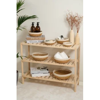 Giorgia -  7 li Dekoratif Doğal El Örmesi Hasır Yuvarlak Sepet Seti, Meyvelik, Sabunluk, Havluluk, Banyo Organizer