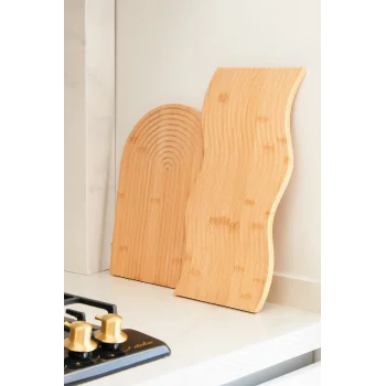 Karven - 2 li Dekoratif Bambu Ahşap Oymalı Dalgalı ve Gökkuşağı Sunum Tepsisi Dekor Sunumluk