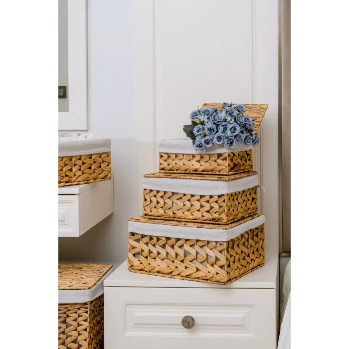 3 Adet Hasır Kapaklı Kutu Sepet - 153