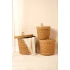 Arleen - 3lü Dekoratif El Örmesi Kapaklı Hasır Sepet Seti, Organizer, Düzenleyici, Saklama Kutusu