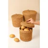 Arleen - 3lü Dekoratif El Örmesi Kapaklı Hasır Sepet Seti, Organizer, Düzenleyici, Saklama Kutusu