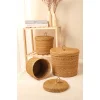 Arleen - 3lü Dekoratif El Örmesi Kapaklı Hasır Sepet Seti, Organizer, Düzenleyici, Saklama Kutusu
