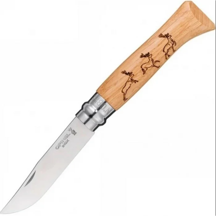 Opinel Meşe Saplı Geyik Desenli Paslanmaz Çelik Çakı Inox No 8