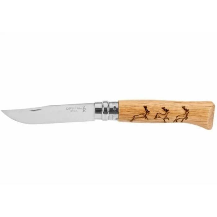 Opinel Meşe Saplı Geyik Desenli Paslanmaz Çelik Çakı Inox No 8