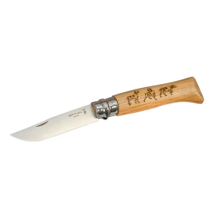 Opinel Meşe Saplı Köpek Desenli Paslanmaz Çelik Çakı Inox No 8