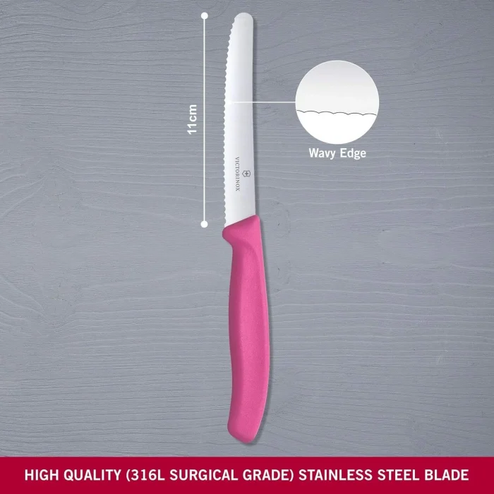 Victorinox Tırtıklı Domates ve Sofra Bıçağı 6.7836.L115 11cm - Pembe