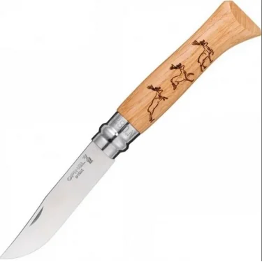 Opinel Meşe Saplı Geyik Desenli Paslanmaz Çelik Çakı Inox No 8