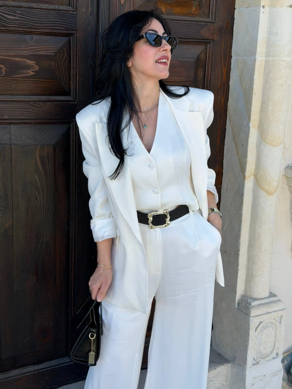 Beyaz Basic Ceket Pantalon Takım