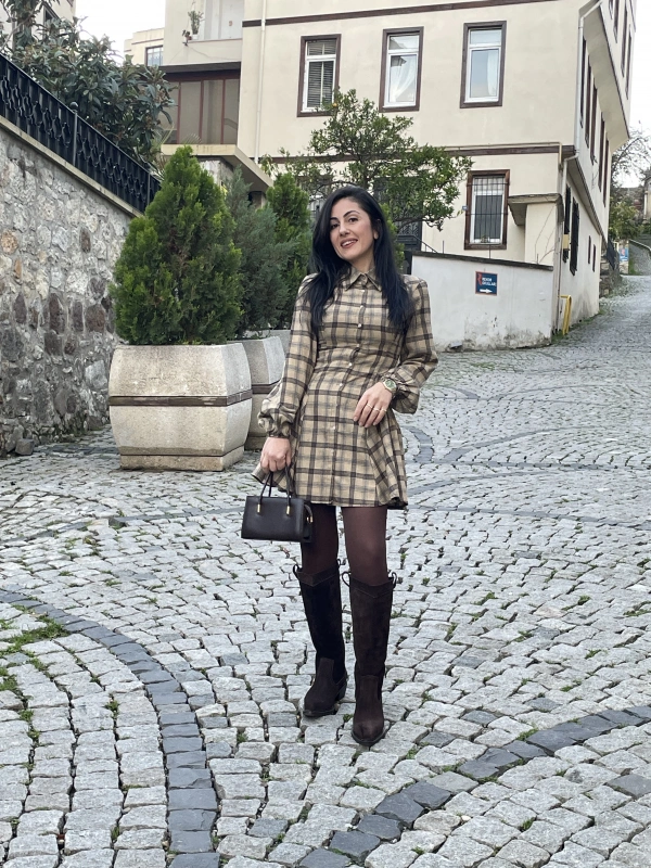 Ekose Kısa Gömlek elbise