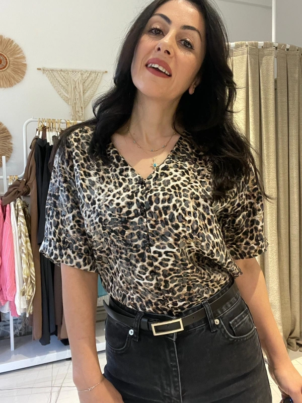 Leopar Saten Bluz