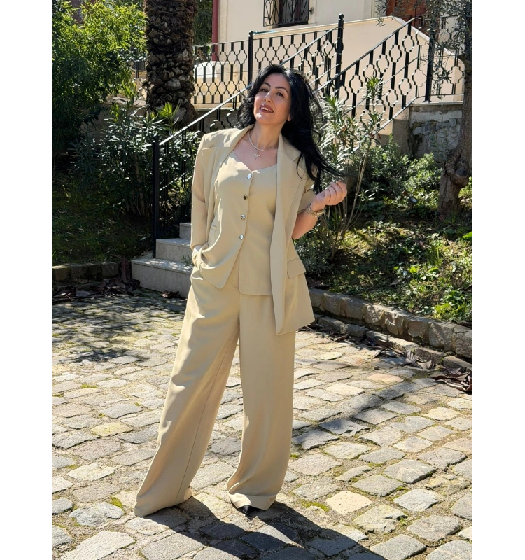Acik Yeşil Ceket Yelek Pantalon Takım