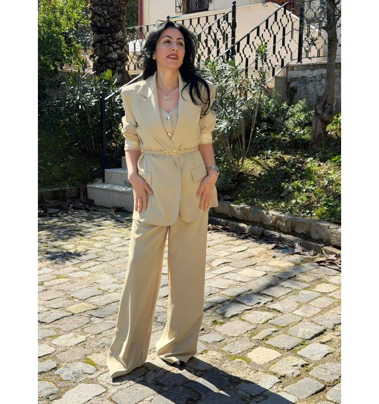 Acik Yeşil Ceket Yelek Pantalon Takım