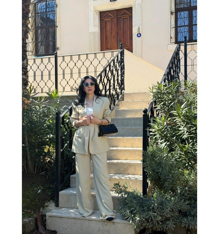 Acik Yeşil Ceket Yelek Pantalon Takım