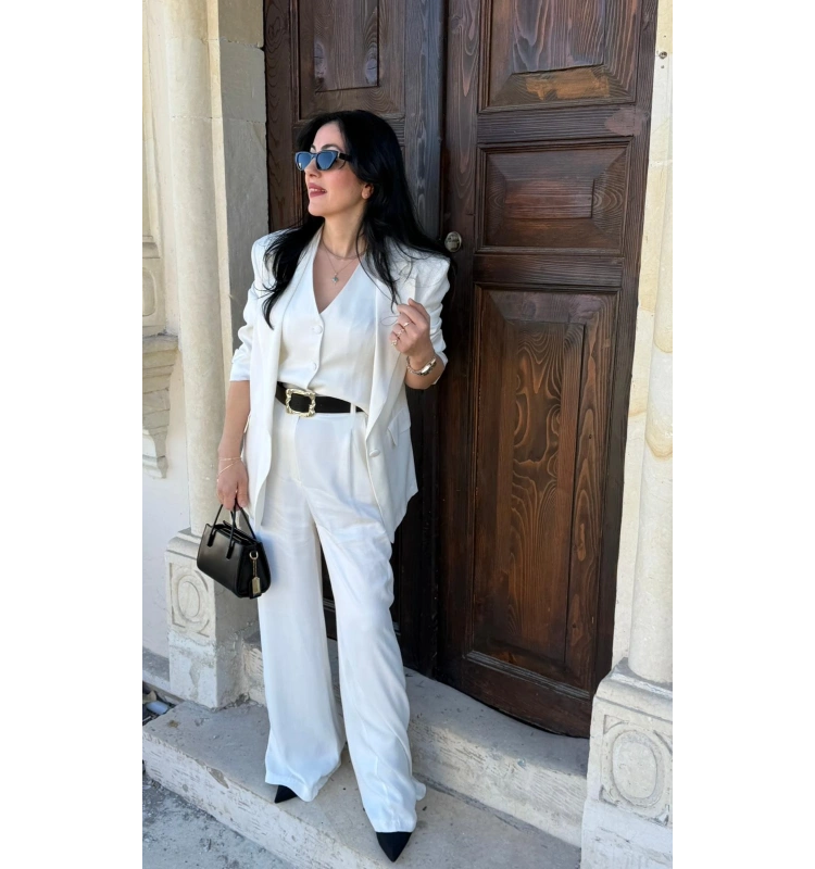 Beyaz Basic Ceket Pantalon Takım