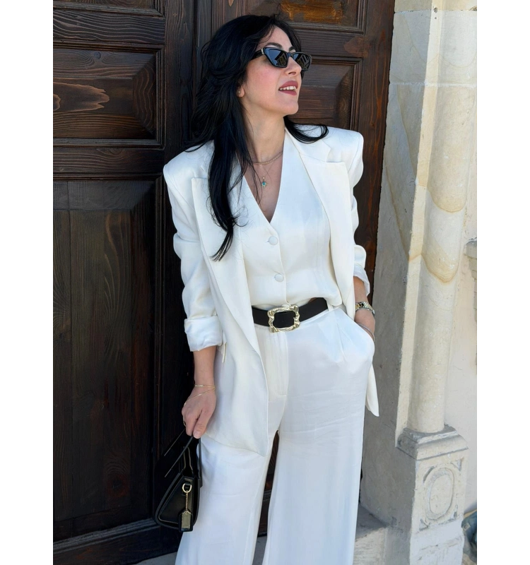 Beyaz Basic Ceket Pantalon Takım