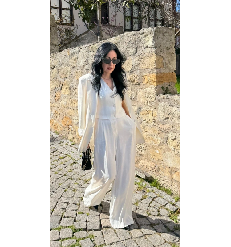 Beyaz Basic Ceket Pantalon Takım