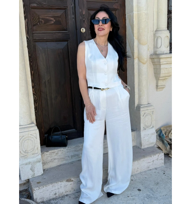 Beyaz Basic Ceket Pantalon Takım