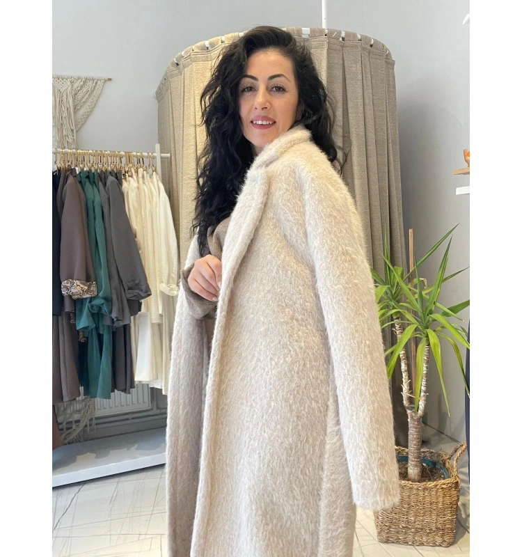 Krem Oversize Uzun Kürk