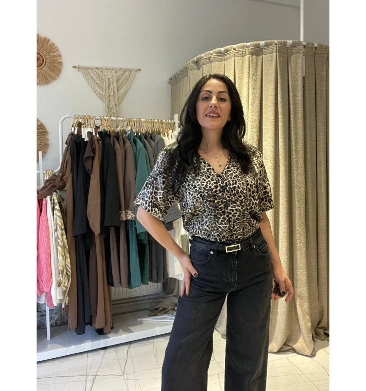 Leopar Saten Bluz