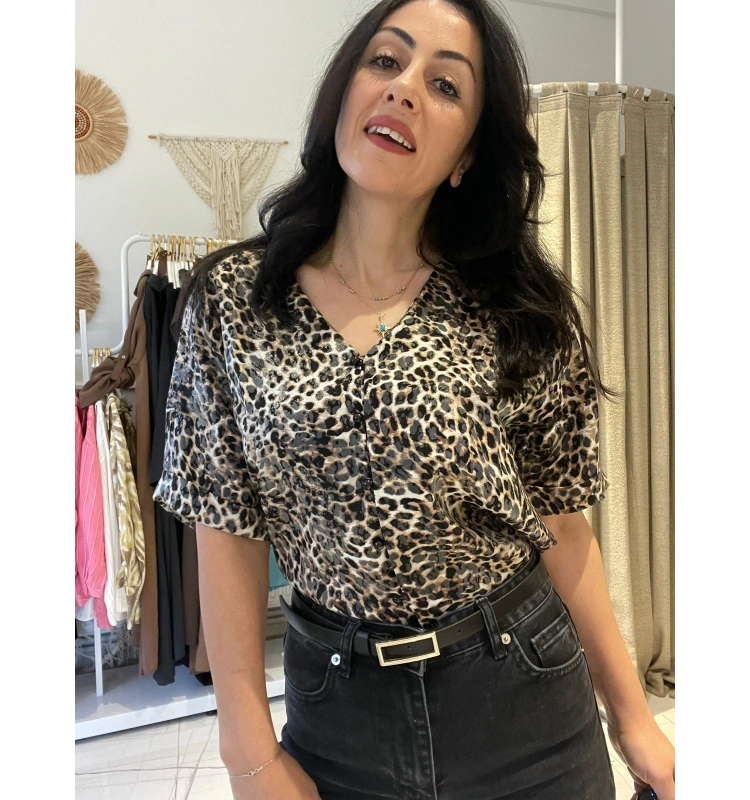 Leopar Saten Bluz