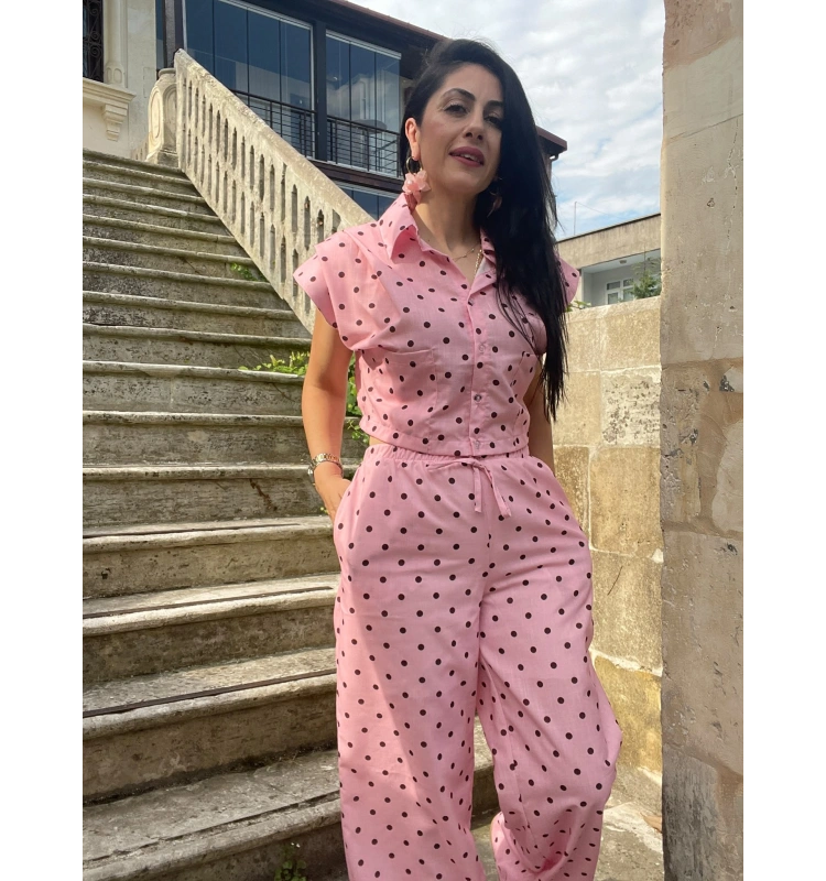 Coast moda pembe puantiyeli takım