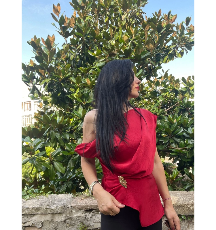 Quzu saten bluz kırmızı