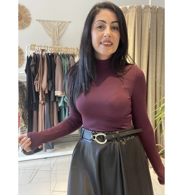 Siyah Kemerli Midi Deri Etek