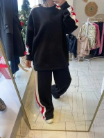 Siyah-Kırmızı Seritli Oversize Eşoftman Takım