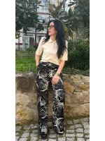 Siyah Desenli Kalın Saten Pantalon