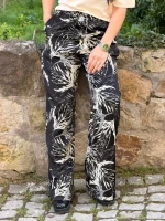Siyah Desenli Kalın Saten Pantalon