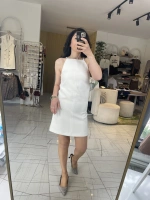 Beyaz Kısa Elbise Halter Yaka