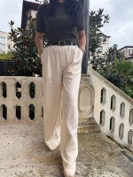 Kemerli Pantolon Ekru