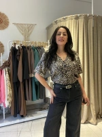 Leopar Saten Bluz