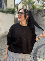 Taş Baskı Detaylı Sweat siyah