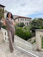 Karen poplin yeleklı keten tekım