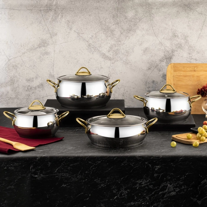 Özlife ANKA 8 Parça Tencere Seti Sade Gold