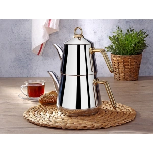 Gümüşer Piramit Gold Mini Çaydanlık 0,7 / 1,3 Lt - Paslanmaz Çelik 304 Kalite