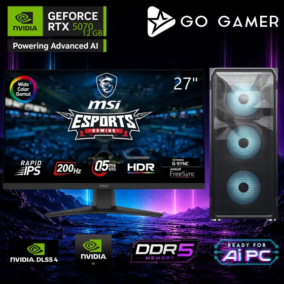 Go Gamer E368DF Intel Core i5 14400F / 32GB DDR5 / 2TB SSD / RTX5070 12GB / MSI 27 200Hz. 0.5MS / OEM Gaming Paket