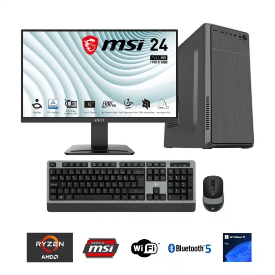 Go Gamer GA08D AMD Ryzen 5 7600 / 16GB DDR5 5200MHz / 1TB NVMe SSD 5000-3600MB-sn Gen4 / MSI 24 100Hz. / Windows 11 Pro Masaüstü Bilgisayar
