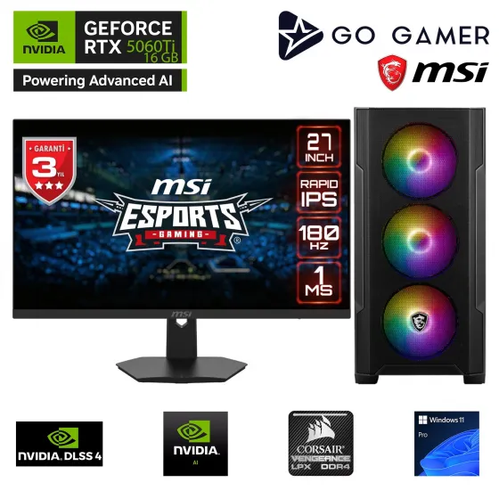 Go Gamer GA181D AMD Ryzen 5 5600X / 32GB 3200MHz / 2TB NVMe SSD 6000-5000MB-sn / RTX5060Ti 16GB / MSI 27 180Hz. / Windows 11 Pro Masaüstü Bilgisayar