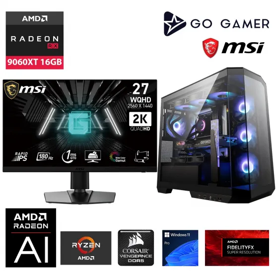 GA2296DP AMD Ryzen 9 9950X3D / 64GB DDR5 6000Mhz / 2TB NVMe SSD 6000-5000MB-sn / RX 9060XT 16GB / 240mm Sıvı Soğutma / MSI 27 2K 180Hz. / OEM Parça Paketi