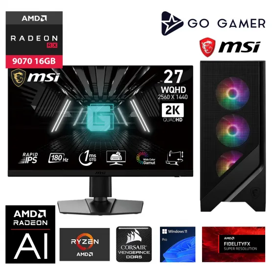 Go Gamer GA371DC AMD Ryzen 5 7600 / 32GB DDR5 6000Mhz / 2TB NVMe SSD 6000-5000MB-sn / RX 9070 16GB / MSI 27 2K 180Hz. / Windows 11 Pro Masaüstü Bilgisayar