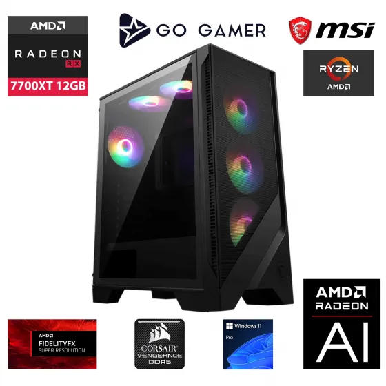Go Gamer GA417D AMD Ryzen 5 7600X / 16GB DDR5 5200Mhz / 1TB NVMe SSD 5000-3600MB-sn Gen4 / RX7700XT 12GB / MSI 27 180Hz. / Windows 11 Pro Masaüstü Bilgisayar