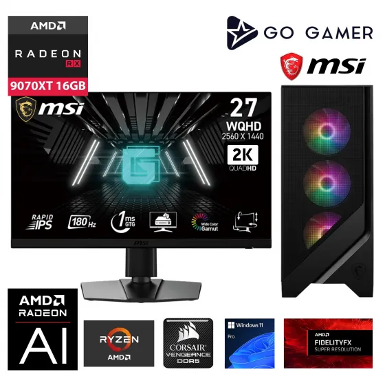 Go Gamer GA448DC AMD Ryzen 5 7600X / 32GB DDR5 6000Mhz / 2TB NVMe SSD 6000-5000MB-sn / RX 9070 XT 16GB / 240mm Sıvı Soğutma / MSI 27 2K 180Hz. / Windows 11 Pro Masaüstü Bilgisayar