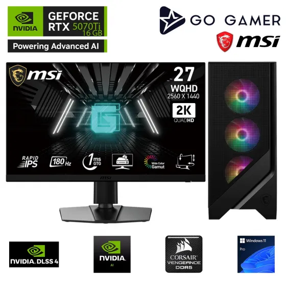 Go Gamer GA497DC AMD Ryzen 5 7600X3D / 32GB DDR5 6000Mhz / 1TB NVMe SSD 5000-3600MB-sn Gen4 / RTX 5070 Ti 16GB / 240mm Sıvı Soğutma / MSI 27 2K 180Hz. / Windows 11 Pro Masaüstü Bilgisayar