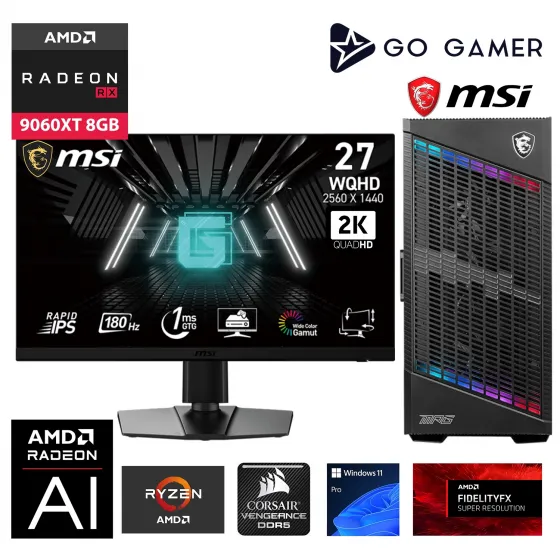 GA967DK AMD Ryzen 7 7800X3D / 32GB DDR5 6000Mhz / 2TB NVMe SSD 6000-5000MB-sn / RX 9060XT 8GB / 360mm Sıvı Soğutma / MSI 27 2K 180Hz. / OEM Parça Paketi