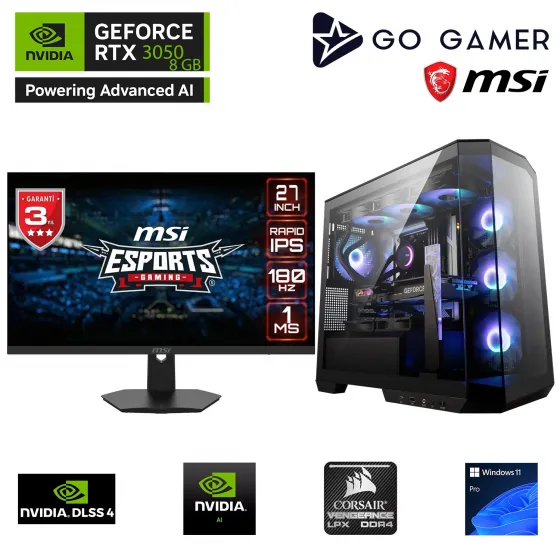 Go Gamer GA98DP AMD Ryzen 5 5600 / 32GB 3200MHz / 1TB NVMe SSD 5000-3600MB-sn Gen4 / RTX3050 8GB / MSI 27 180Hz. / Windows 11 Pro Masaüstü Bilgisayar
