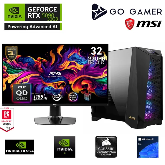 Go Gamer PS11D MSI Prospect / AMD Ryzen 7 9800X3D / X870 / 128GB DDR5 6000Mhz Ram / RTX5090 32GB / 2TB 14000-14700MB-sn NVMe Gen5 SSD / 360mm Sıvı Soğutma / MSI 31.5 4K OLED / Windows 11 Pro Workstation Masaüstü Bilgisayar