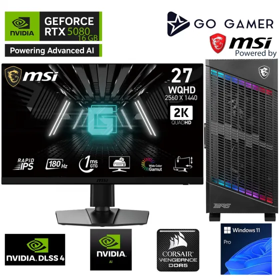 Go Gamer S1109DK Intel Core i9 14900KF / 64GB 6000MHz DDR5 Ram / 2TB NVMe SSD 7300-7000MB-SN Gen4 / RTX5080 16GB / 360MM Sıvı Soğutma / MSI 27 2K 180Hz / Windows 11 Pro Masaüstü Bilgisayar